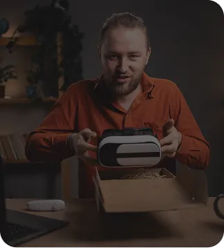 Creator presenting new VR technology during a livestream.